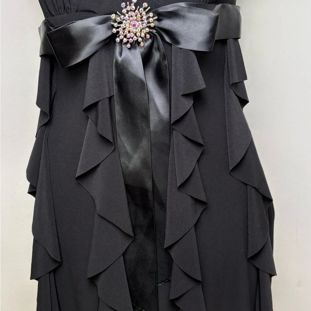 CACHE Y2K Vintage Prom Wedding Formal Dress Ruffles Rhinestone Sleeveless USA - Picture 9 of 15